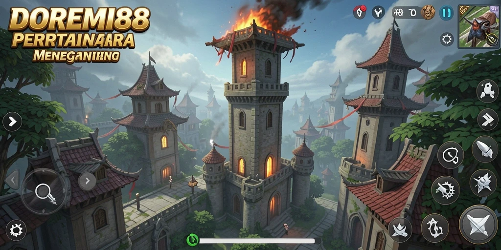 Screenshot DOREMI88 menampilkan aksi mendebarkan dari gameplay Tower Defense.