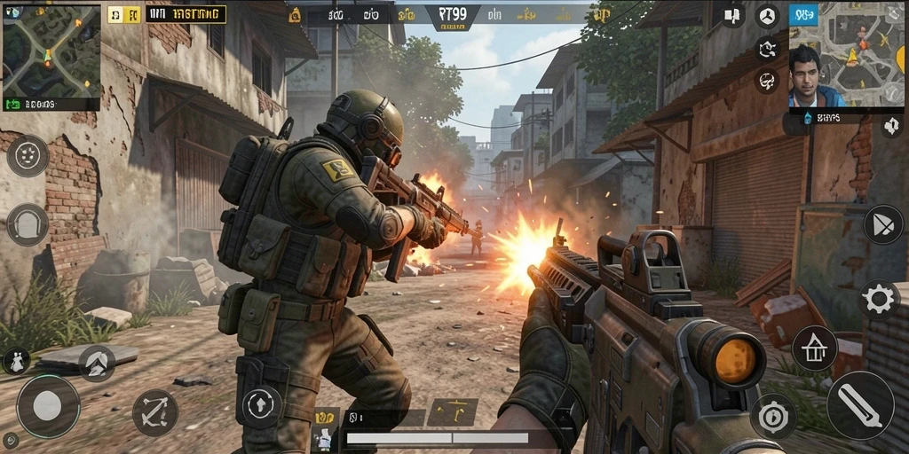 Tampilan gameplay RT99 yang intens dan menegangkan di medan pertempuran.